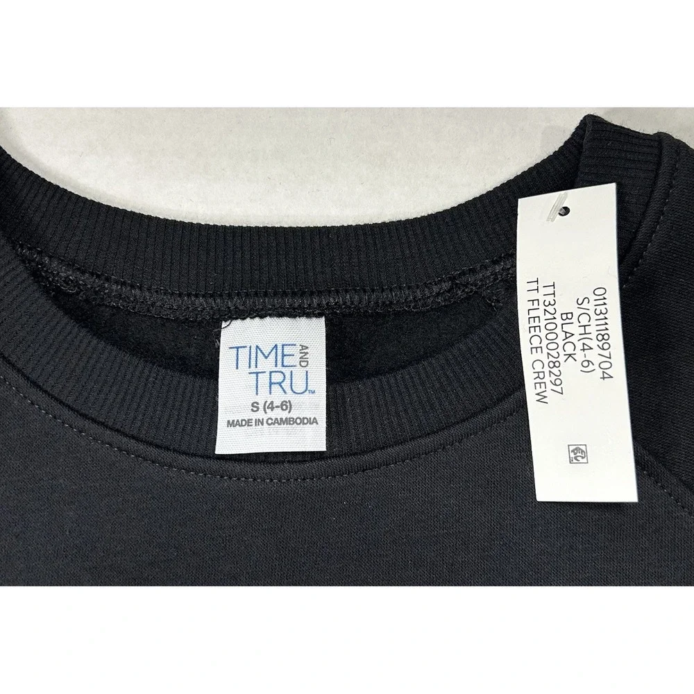 Time and Tru Sweatshirt Kids Size Small Crewneck Black Fleece Long Sleeve‎ NWT